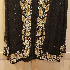 Jeweled evening jacket black silk size 12-14